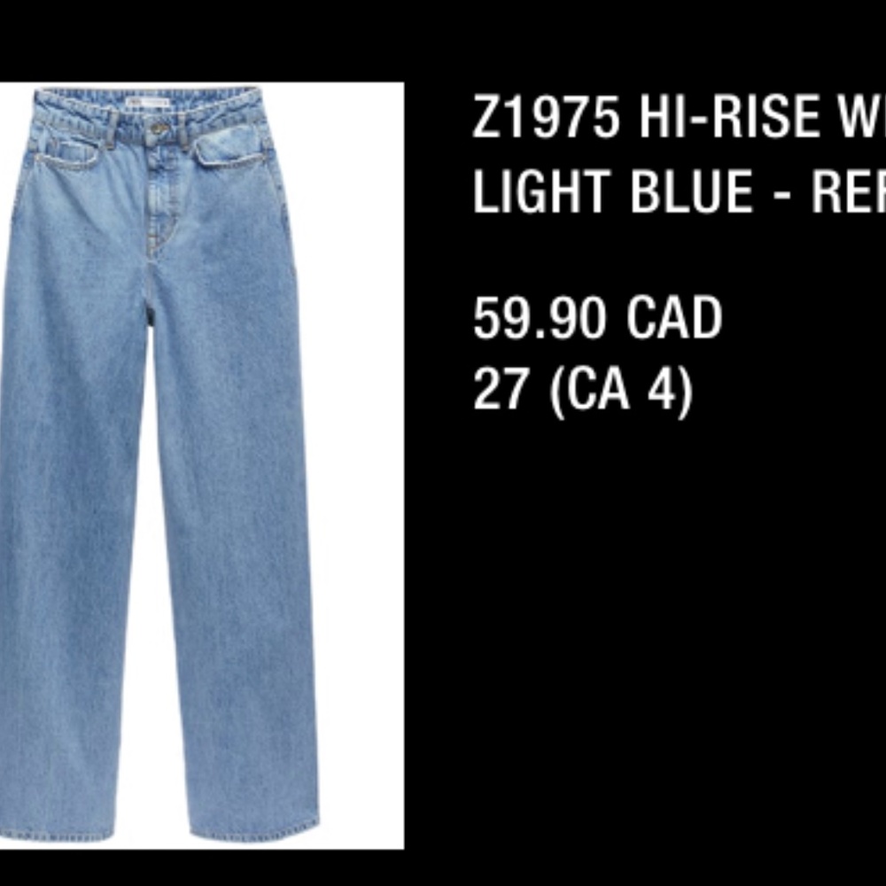 NWOT Zara hi rise wide leg light blue jeans size 4